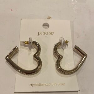 J. Crew Crystal Heart Hoop Earrings gold with crystal stones